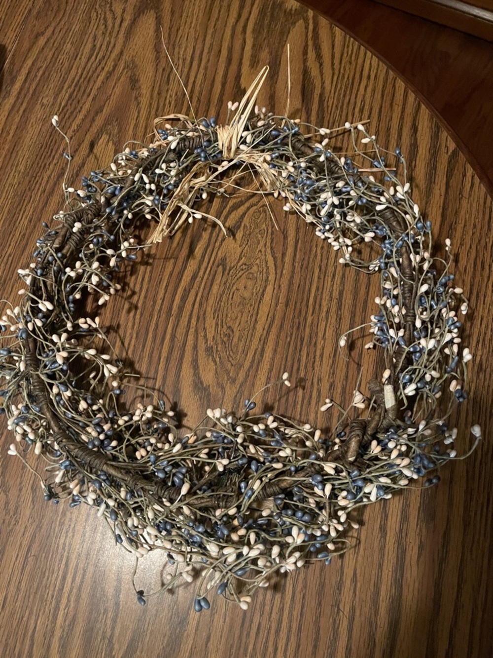 Neutral & Navy Berry Wreath with Baby Blue Jay Bird - Picture 2 of 3